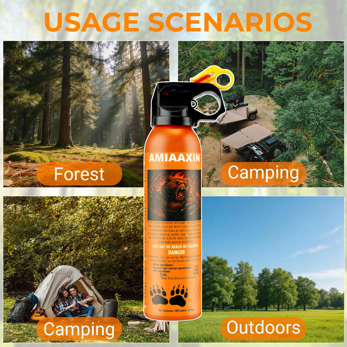 Bear Spray - Guard Alaska Bear Deterrent Self Defense Spray9 oz, Max Strength 20% OC, Up to 40ft Range, Great for Hiking, Camping, Hunting