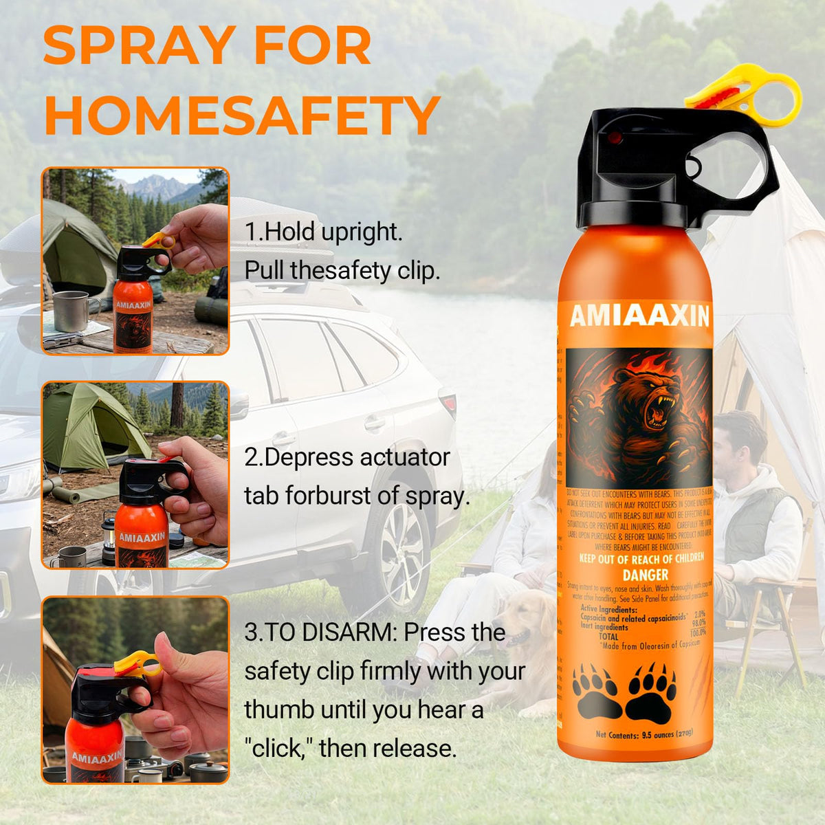 Bear Spray - Guard Alaska Bear Deterrent Self Defense Spray9 oz, Max Strength 20% OC, Up to 40ft Range, Great for Hiking, Camping, Hunting