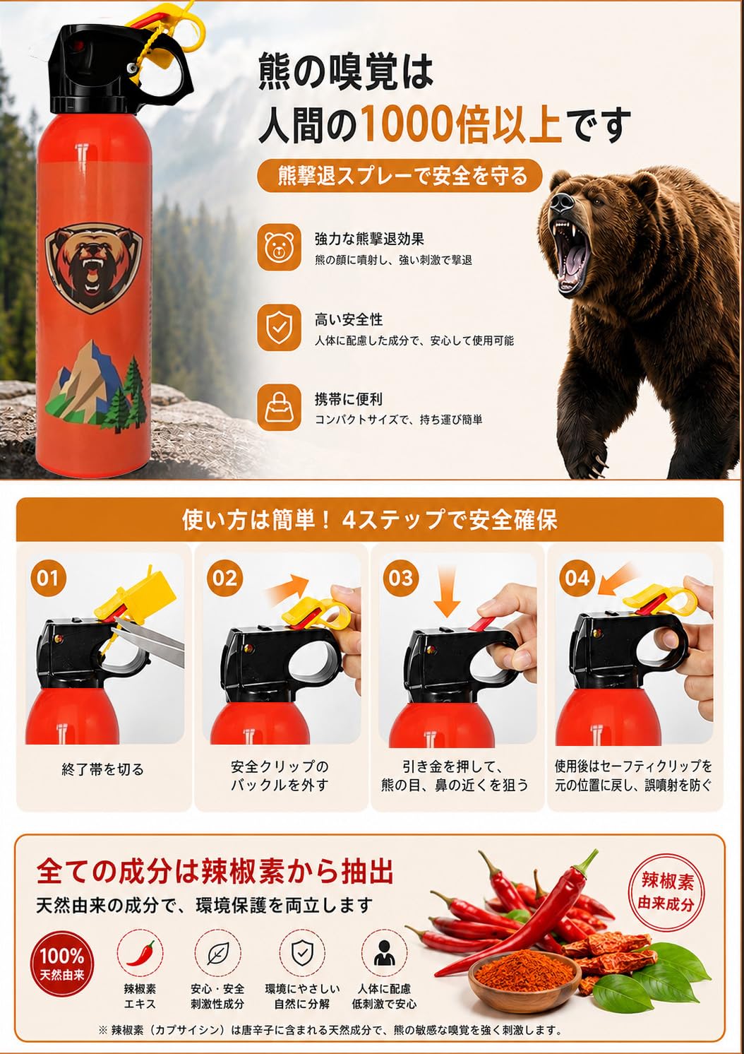 Bear Spray - Guard Alaska Bear Deterrent Self Defense Spray9 oz, Max Strength 20% OC, Up to 40ft Range, Great for Hiking, Camping, Hunting
