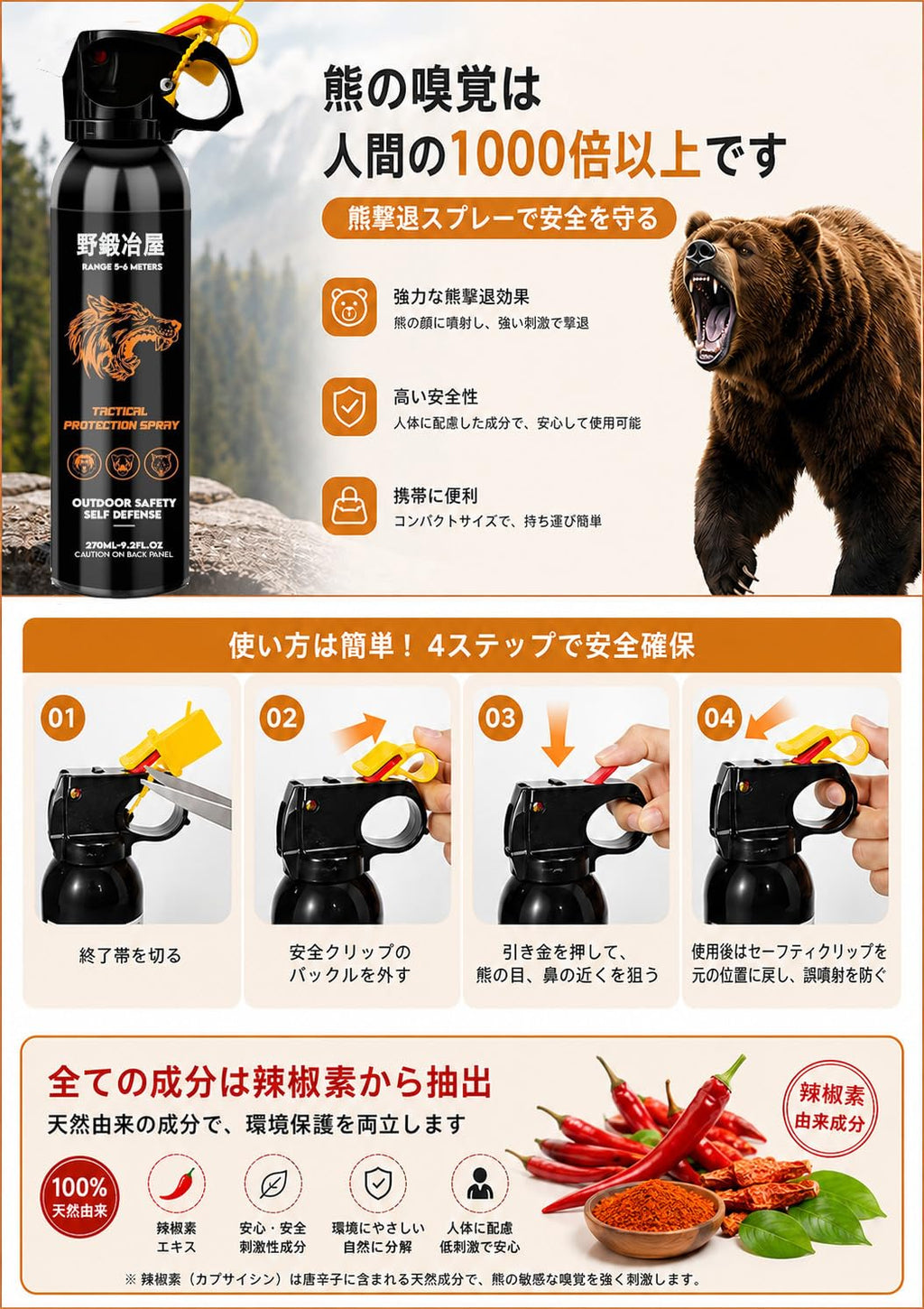Bear Spray - Guard Alaska Bear Deterrent Self Defense Spray9 oz, Max Strength 20% OC, Up to 40ft Range, Great for Hiking, Camping, Hunting